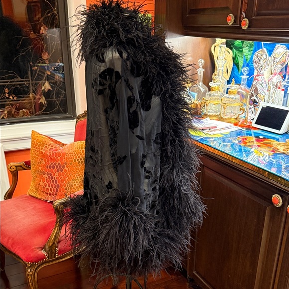 Black Feathered and burn out velvet jacket - Showstopping & one of a kind - Picture 6 of 7